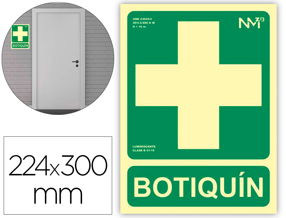 PICTOGRAMA ARCHIVO 2000 BOTIQUIN PVC VERDE LUMINISCENTE 224X300 MM