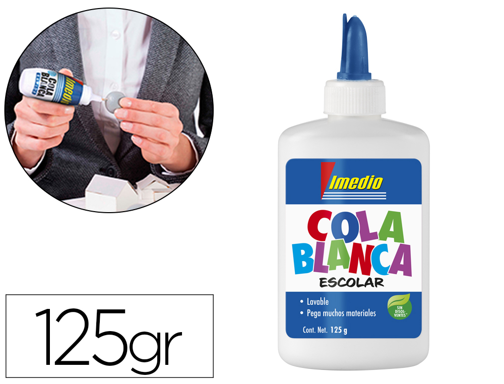 PEGAMENTO COLA BLANCA IMEDIO ESCOLAR LAVABLE BOTE DE 125 GR