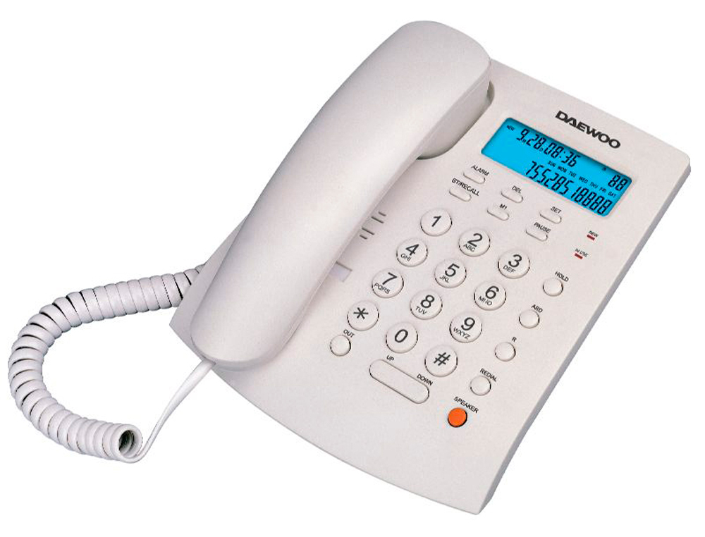 TELEFONO DAEWOO SOBREMESA PANTALLA RETROILUMINADA MANOS LIBRES COLOR BLANCO