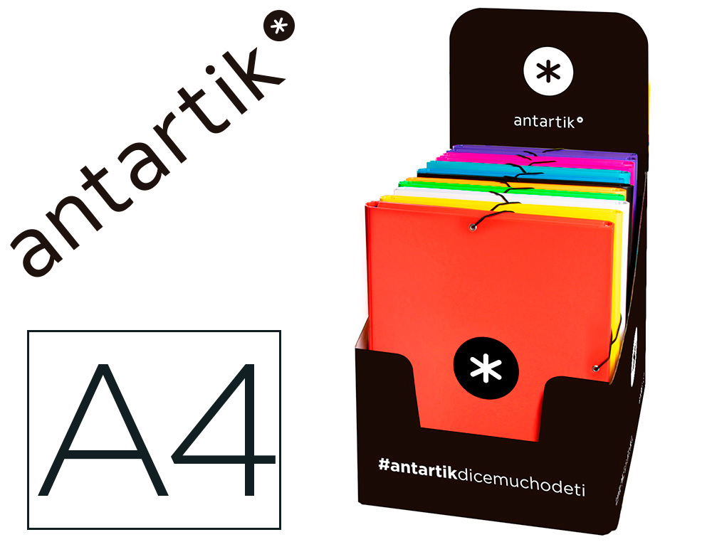 CARPETA ANTARTIK GOMAS TRES SOLAPAS CARTON FORRADO A4 COLORES SURTIDOS