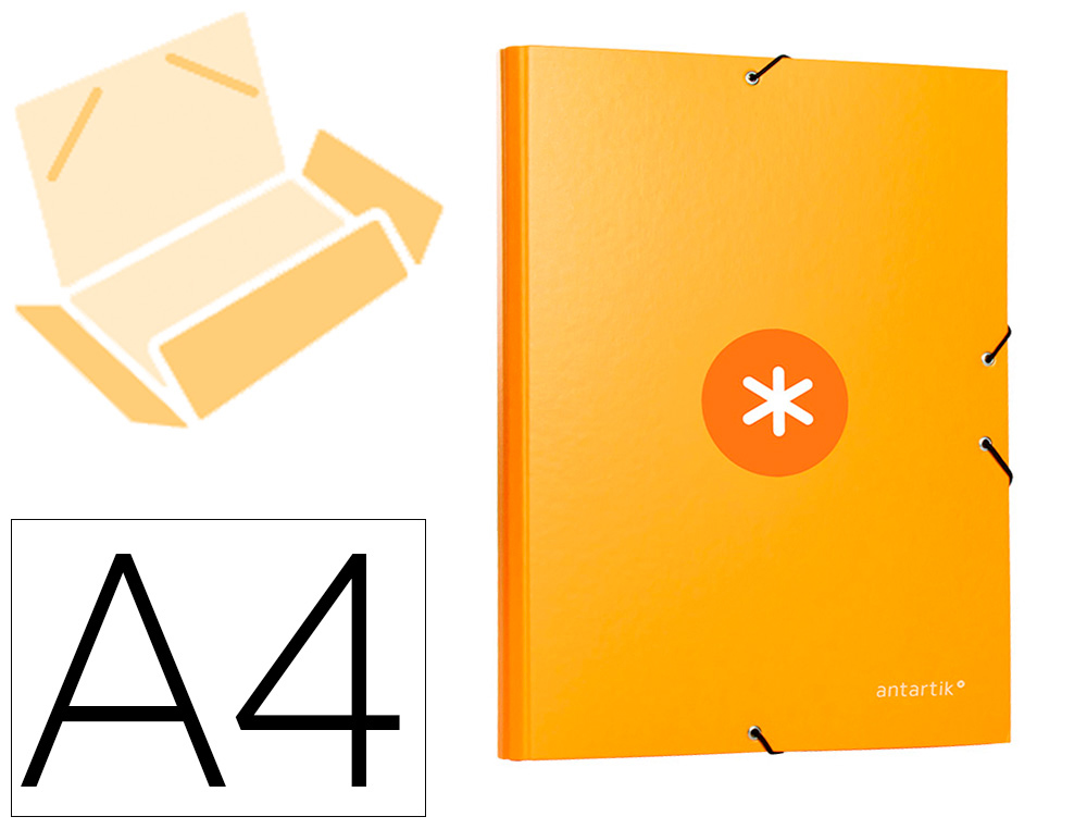 CARPETA ANTARTIK GOMAS TRES SOLAPAS CARTON FORRADO A4 COLOR MOSTAZA