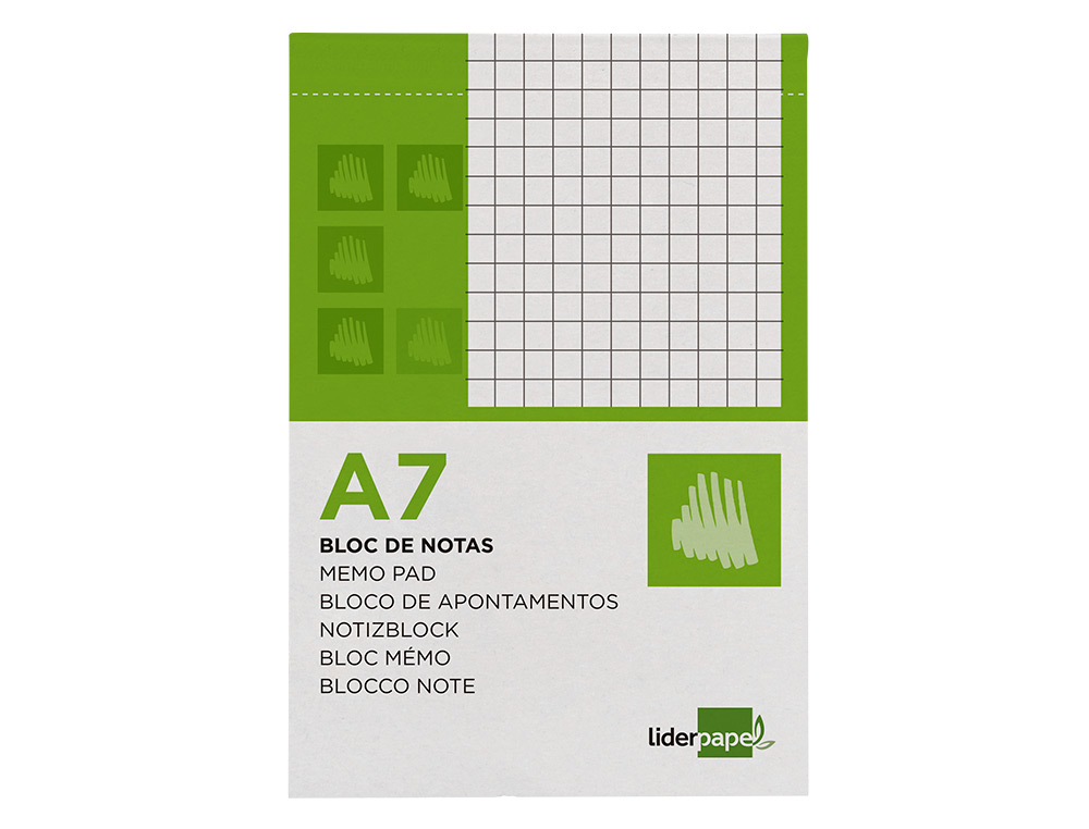 BLOC NOTAS LIDERPAPEL CUADRO 4MM A7 80 HOJAS 60G/M2 PERFORADO