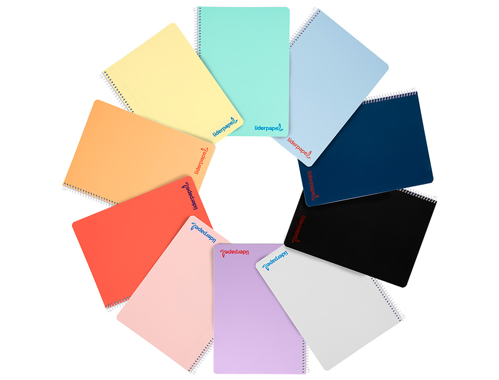CUADERNO ESPIRAL LIDERPAPEL A4 WONDER TAPA PLASTICO 80H 90GR MILIMETRADO 2MM CON MARGEN COLORES SURTIDOS