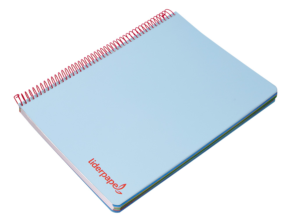 CUADERNO ESPIRAL LIDERPAPEL A5 MICRO WONDER TAPA PLASTICO 120H 90G CUADRO 5MM 5 BANDAS 6 TALADROS COLOR CELESTE