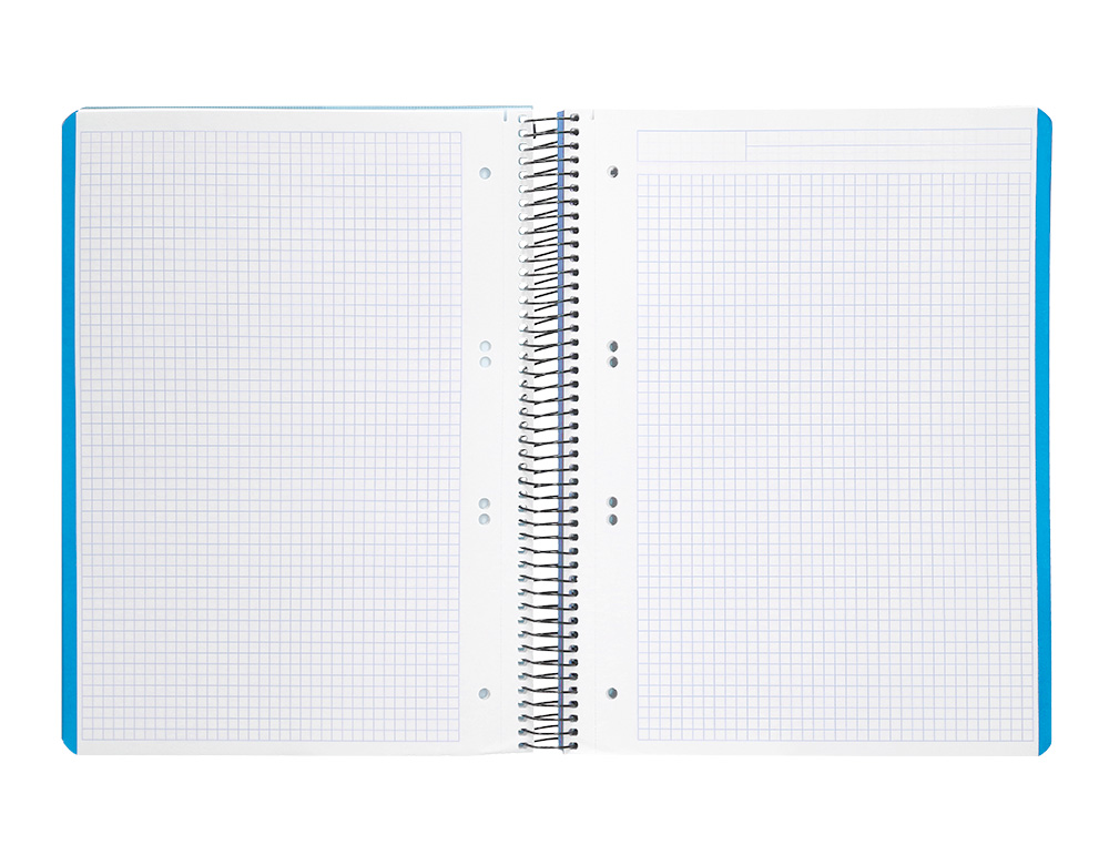 CUADERNO ESPIRAL LIDERPAPEL A5 MICRO WONDER TAPA PLASTICO 120H 90G CUADRO 5MM 5 BANDAS 6 TALADROS COLOR CELESTE