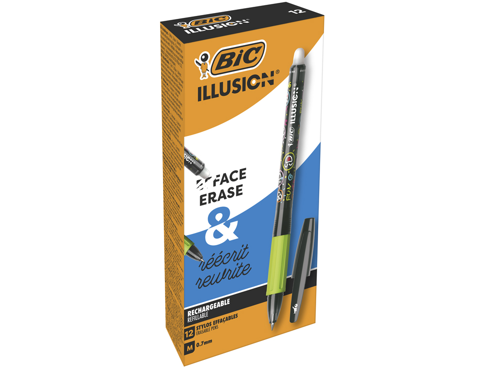 BOLIGRAFO BIC GELOCITY ILLUSION BORRABLE NEGRO PUNTA DE 0,7 MM
