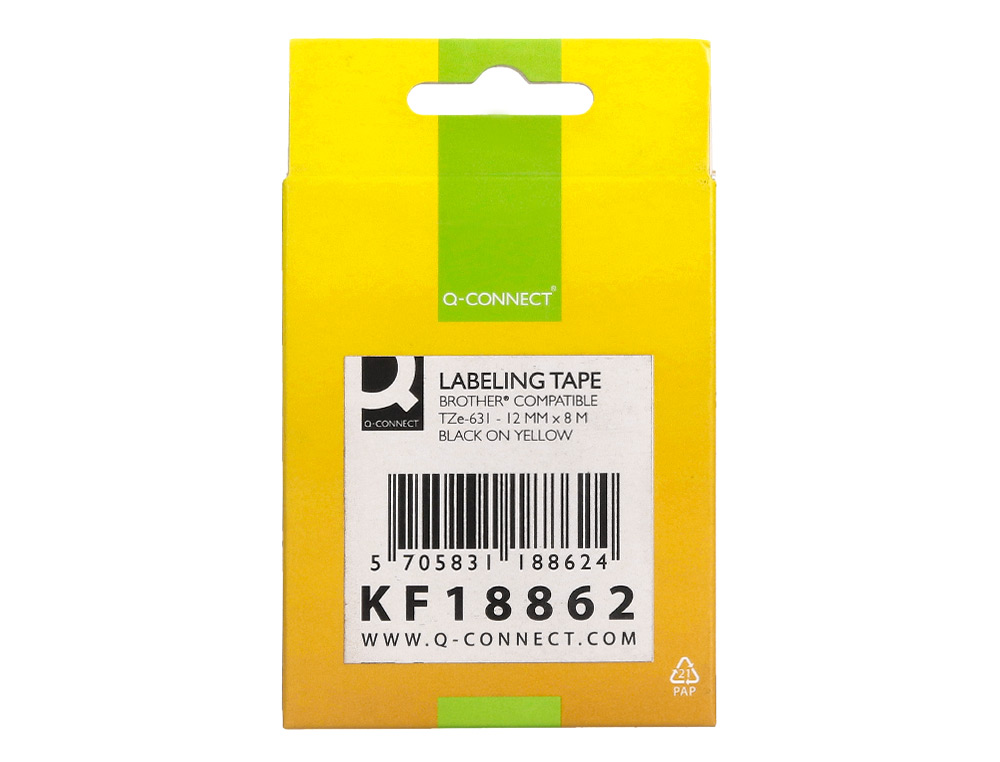 CINTA Q-CONNECT TZE-631 AMARILLO-NEGRO 12MM LONGITUD 8 MT