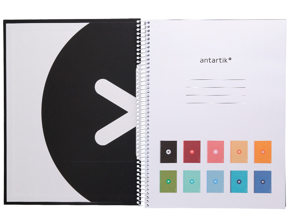CUADERNO ESPIRAL A4 MICRO ANTARTIK TAPA FORRADA80H 90 GR HORIZONTAL 1 BANDA 4 TALADROS COLOR NEGRO