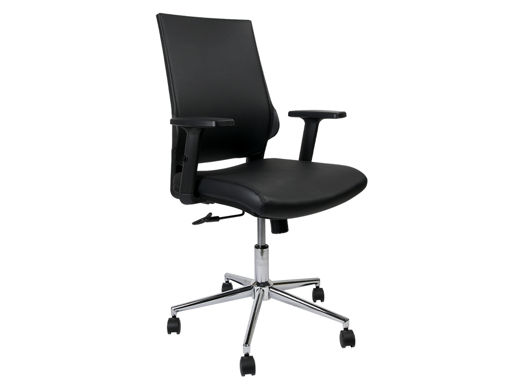 SILLA GIRATORIA Q-CONNECT RESPALDO MEDIO DE SIMILPIEL REGULABLE EN ALTURA 980+100X630X625 MM COLOR NEGRO