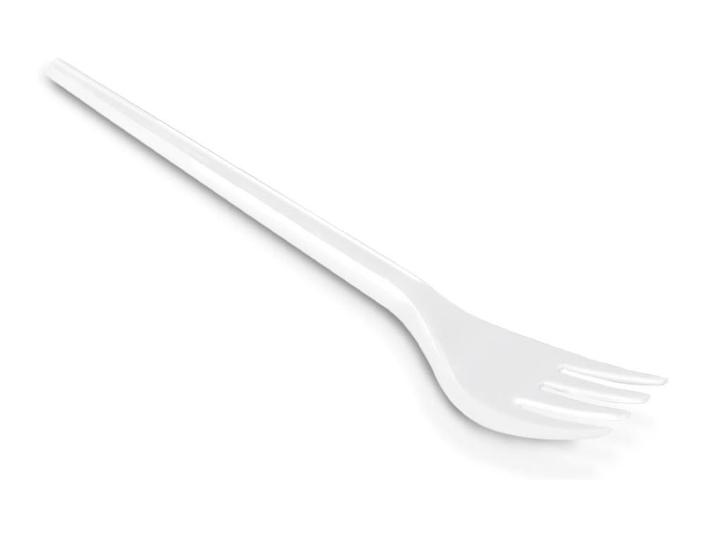 TENEDOR DE PLASTICO BLANCO REUTILIZABLE PAQUETE DE 100 UNIDADES