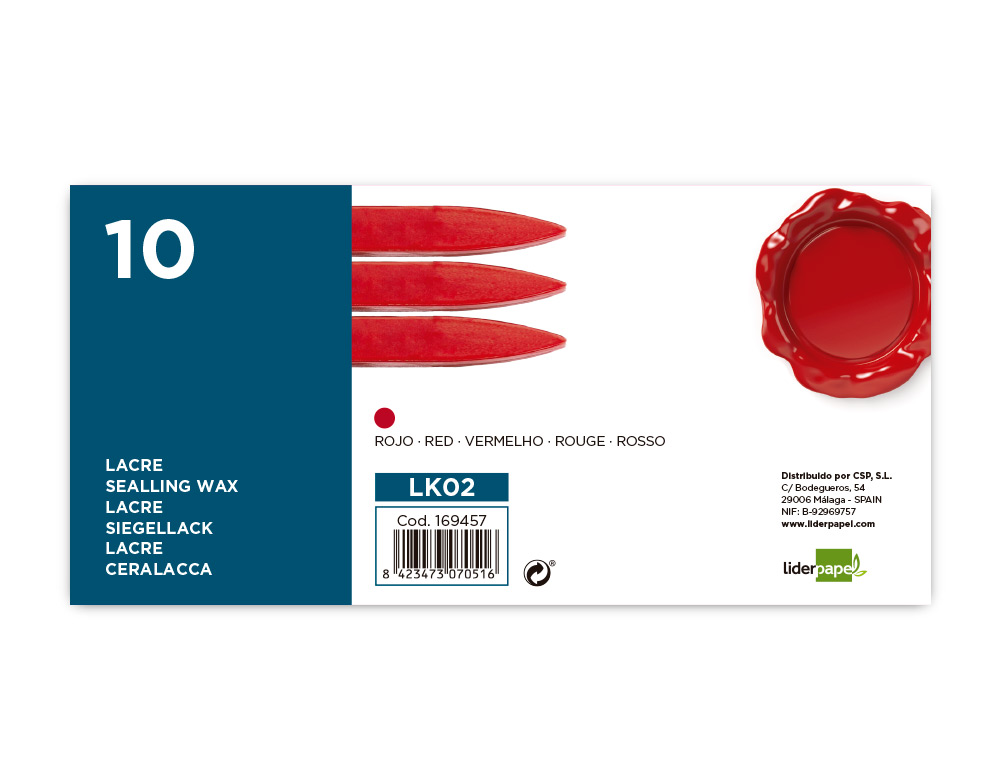 LACRE LIDERPAPEL ROJO CAJA DE 10 BARRAS