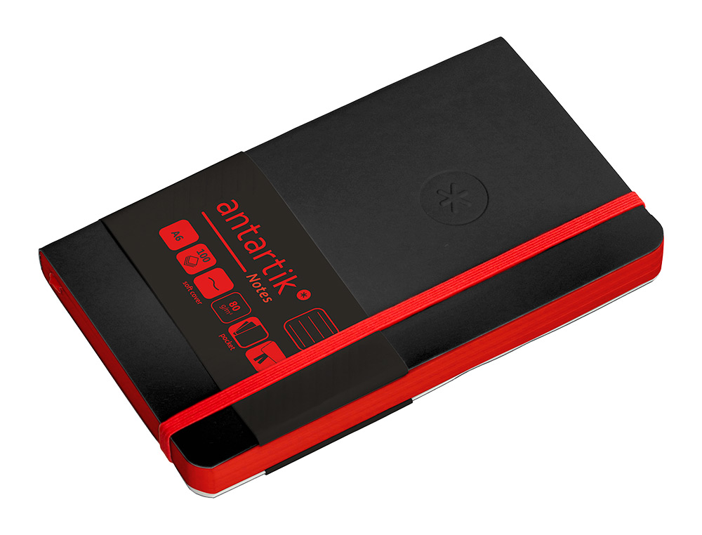 CUADERNO CON GOMILLA ANTARTIK NOTES TAPA BLANDA A6 RAYAS NEGRO Y ROJO 100 HOJAS 80 GR FSC