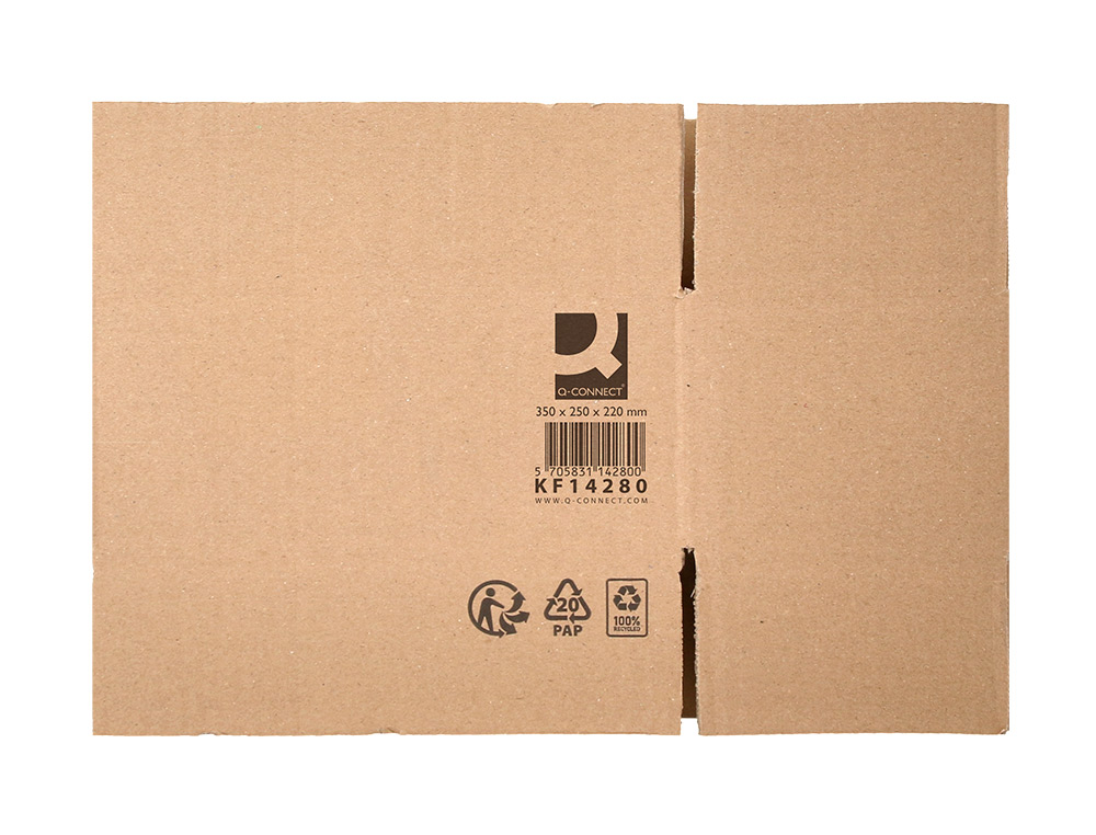 CAJA PARA EMBALAR Q-CONNECT AMERICANA CARTON RECICLADO CANAL SIMPLE 5 MM COLOR KRAFT 350X250X220 MM
