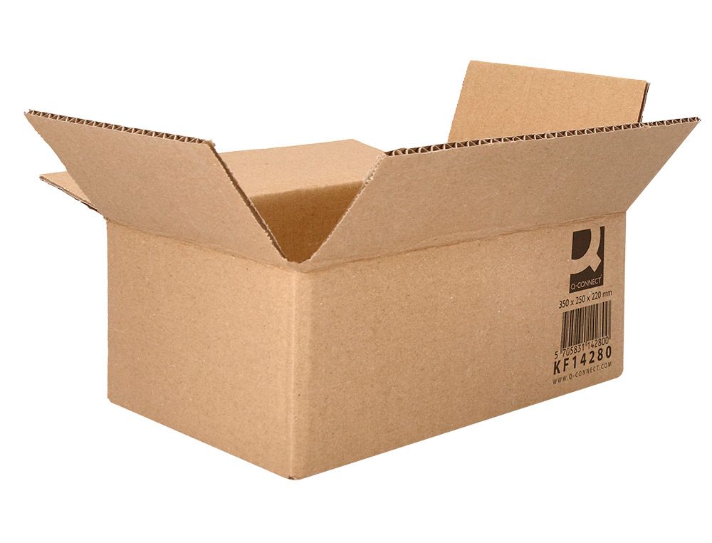 CAJA PARA EMBALAR Q-CONNECT AMERICANA CARTON RECICLADO CANAL SIMPLE 5 MM COLOR KRAFT 350X250X220 MM