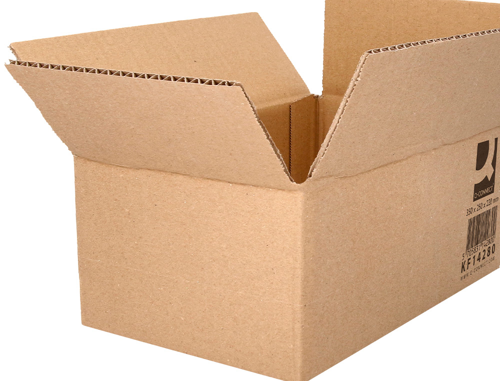 CAJA PARA EMBALAR Q-CONNECT AMERICANA CARTON RECICLADO CANAL SIMPLE 5 MM COLOR KRAFT 350X250X220 MM