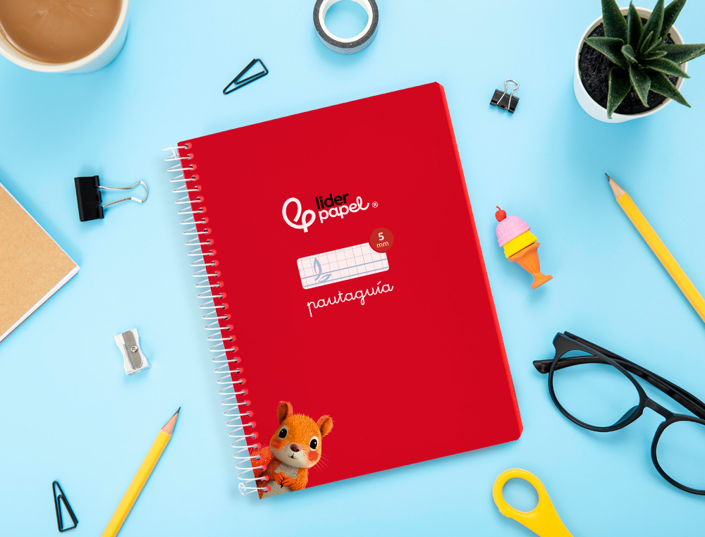 CUADERNO ESPIRAL LIDERPAPEL DIN A5 PAUTAGUIA TAPA BLANDA 40H 75 GR CUADRO PAUTADO 5MM COLOR ROJO