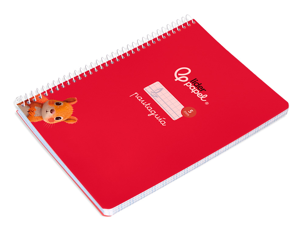 CUADERNO ESPIRAL LIDERPAPEL DIN A5 PAUTAGUIA TAPA BLANDA 40H 75 GR CUADRO PAUTADO 5MM COLOR ROJO