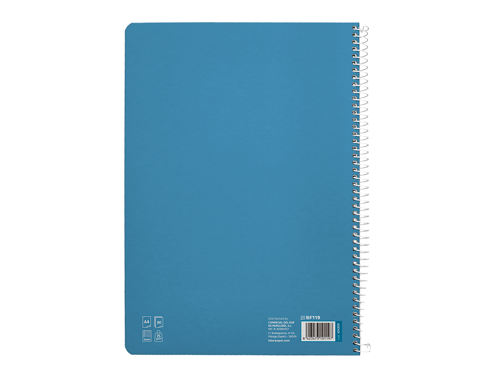 CUADERNO ESPIRAL LIDERPAPEL A4 PAUTAGUIA TAPA BLANDA 80H 75 GR CUADRO PAUTADO 5MM COLOR AZUL