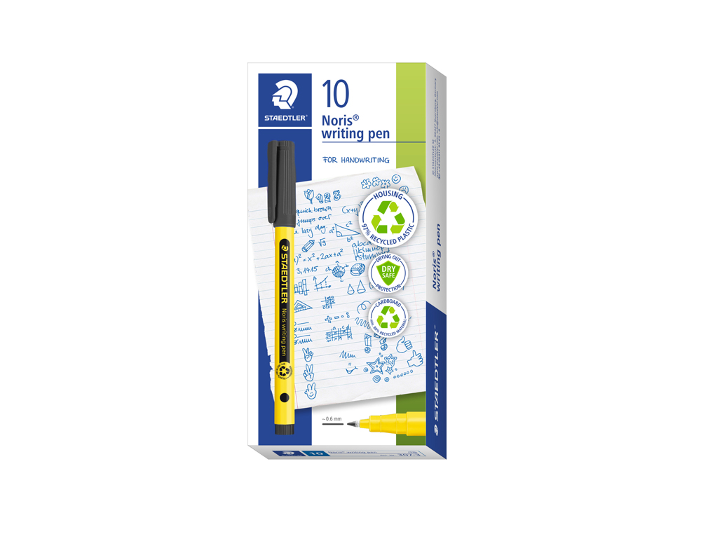 ROTULADOR STAEDTLER NORIS WRITING PEN 307 TINTA BASE DE AGUA PUNTA FINA TRAZO 0,6 MM NEGRO