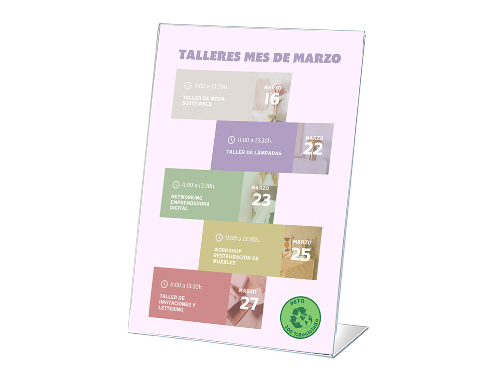 EXPOSITOR SOBREMESA ARCHIVO 2000(PACK/10)PET FLEXIBLE 100%RECICLABLE DIN A5 VERTICAL FORMA L TRANSPARENTE
