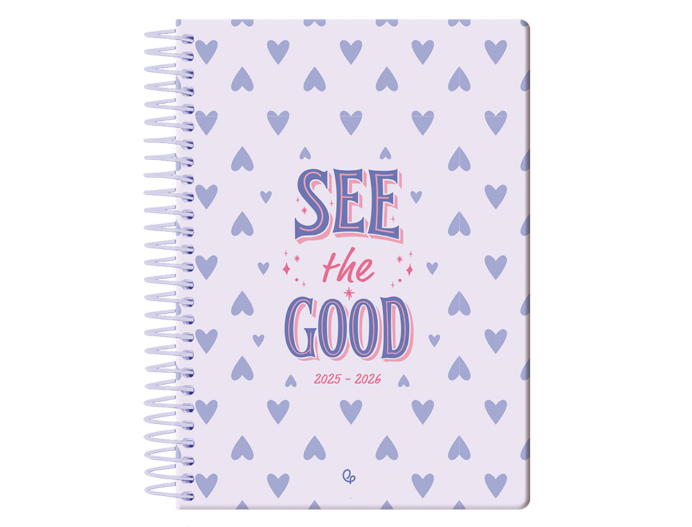 AGENDA ESCOLAR LIDERPAPEL 25-26 ESPIRAL PETITE CORAZONES SEMANA VISTA A5 BILINGÜE PAPEL FSC 80 GR