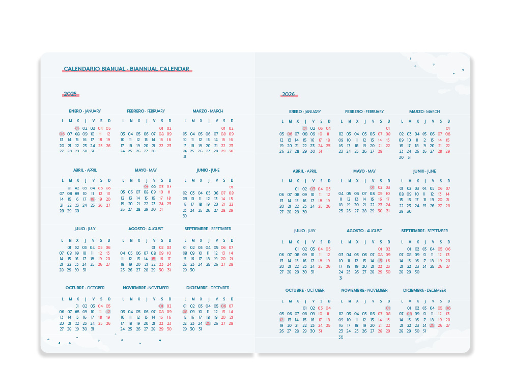 AGENDA ESCOLAR LIDERPAPEL 25-26 ESPIRAL PETITE CORAZONES SEMANA VISTA A5 BILINGÜE PAPEL FSC 80 GR