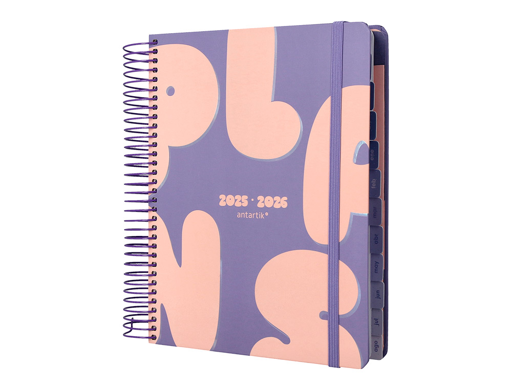 AGENDA ESCOLAR ANTARTIK 25-26 ESPIRAL PLANS MORADO DIA PAGINA A5 BILINGÜE PAPEL FSC 80 GR