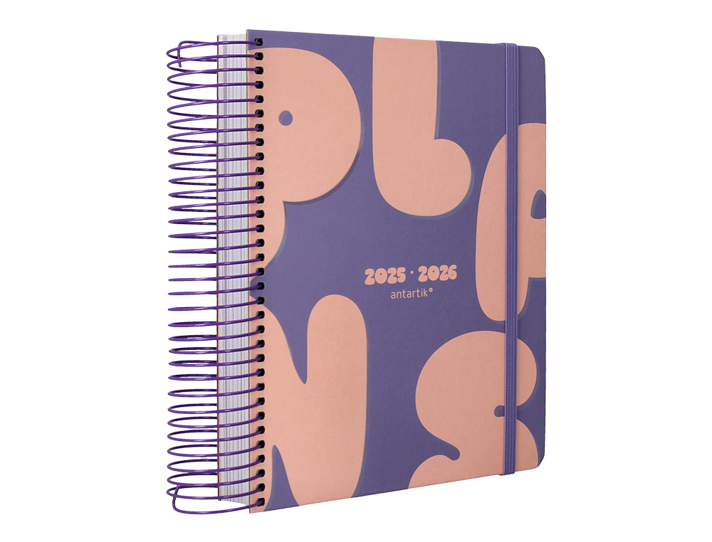 AGENDA ESCOLAR ANTARTIK 25-26 ESPIRAL PLANS MORADO DIA PAGINA A5 BILINGÜE PAPEL FSC 80 GR