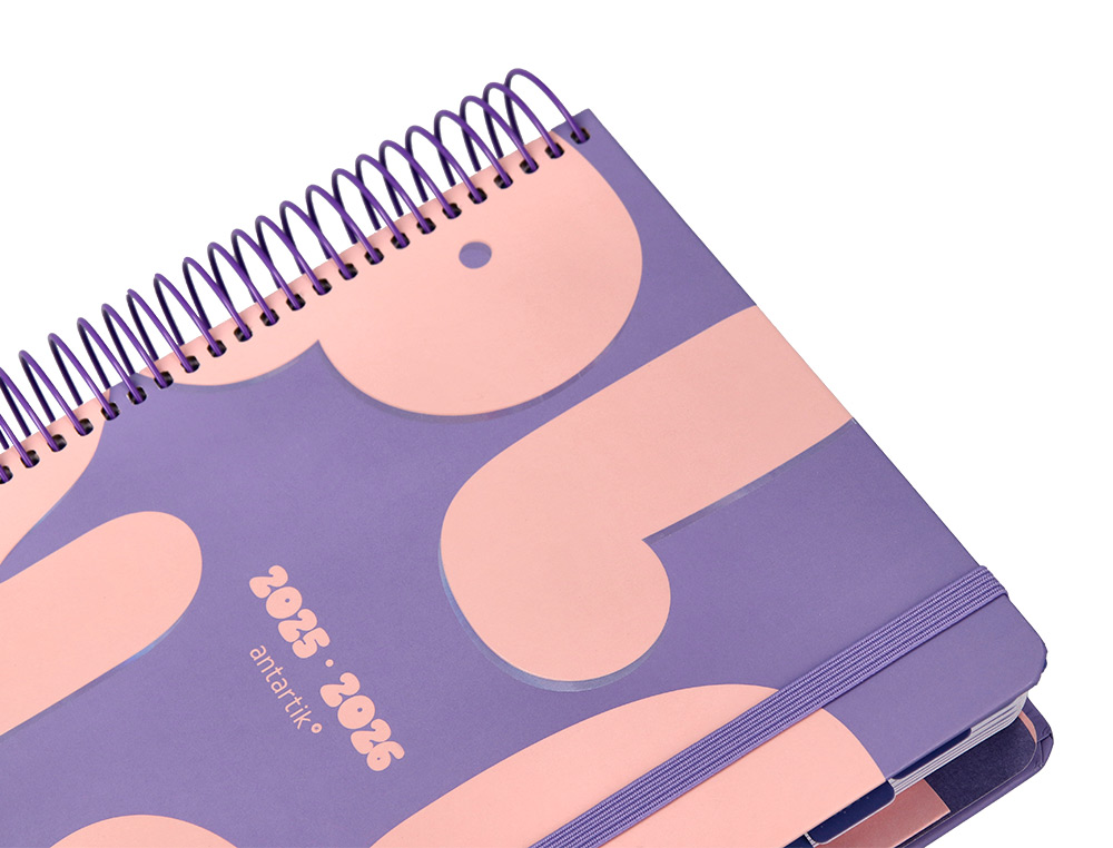 AGENDA ESCOLAR ANTARTIK 25-26 ESPIRAL PLANS MORADO DIA PAGINA A5 BILINGÜE PAPEL FSC 80 GR
