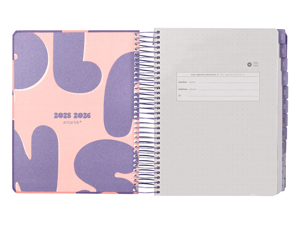AGENDA ESCOLAR ANTARTIK 25-26 ESPIRAL PLANS MORADO DIA PAGINA A5 BILINGÜE PAPEL FSC 80 GR