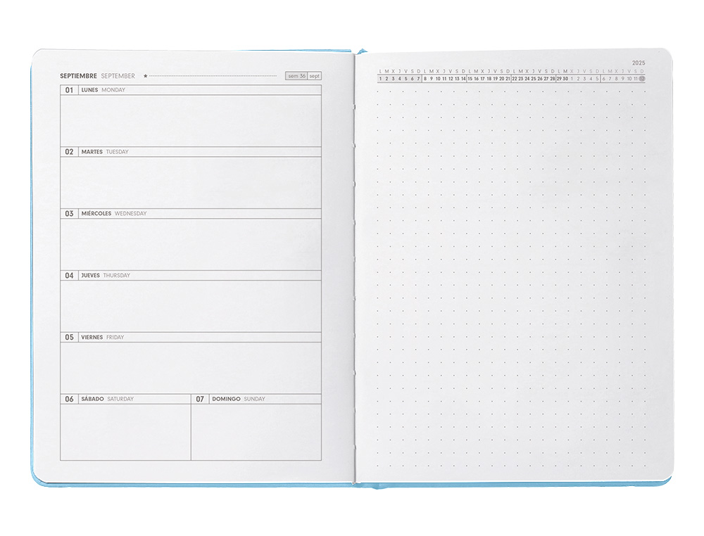 AGENDA ESCOLAR ANTARTIK 25-26 ENCUADERNADA GO! SIMIL PIEL AZUL SEMANA VISTA A5 BILINGÜE PAPEL FSC 80 GR