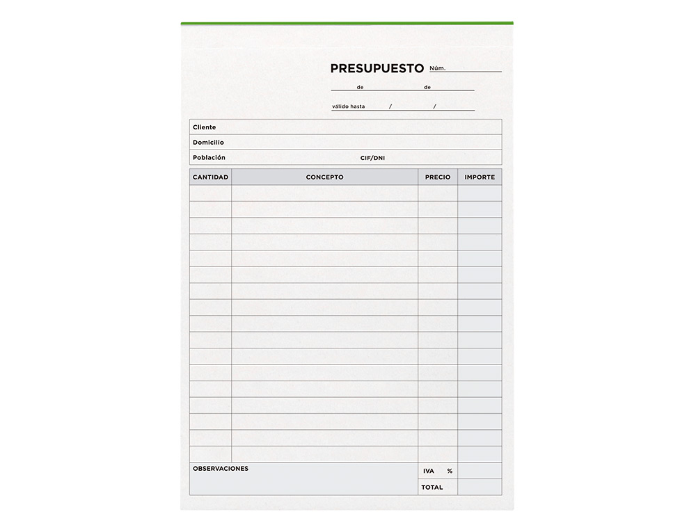 TALONARIO LIDERPAPEL PRESUPUESTO CUARTO ORIGINAL Y COPIA T230