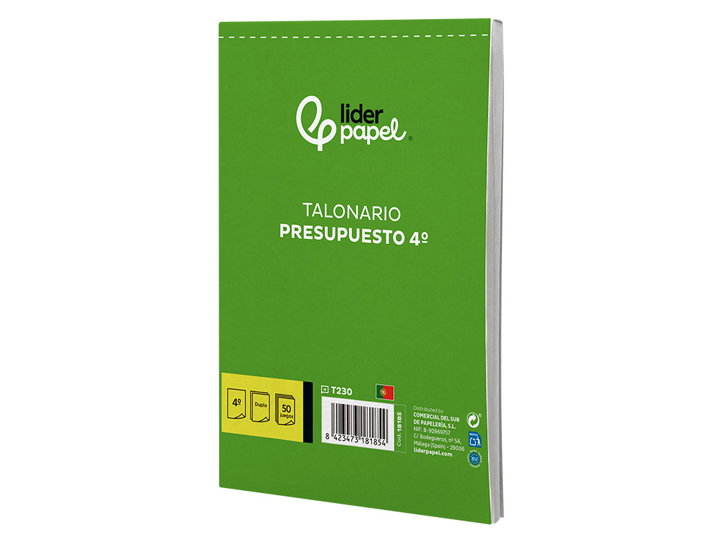 TALONARIO LIDERPAPEL PRESUPUESTO CUARTO ORIGINAL Y COPIA T230
