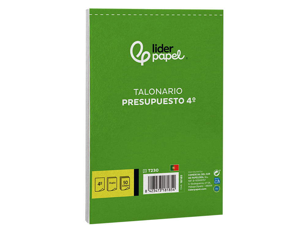 TALONARIO LIDERPAPEL PRESUPUESTO CUARTO ORIGINAL Y COPIA T230