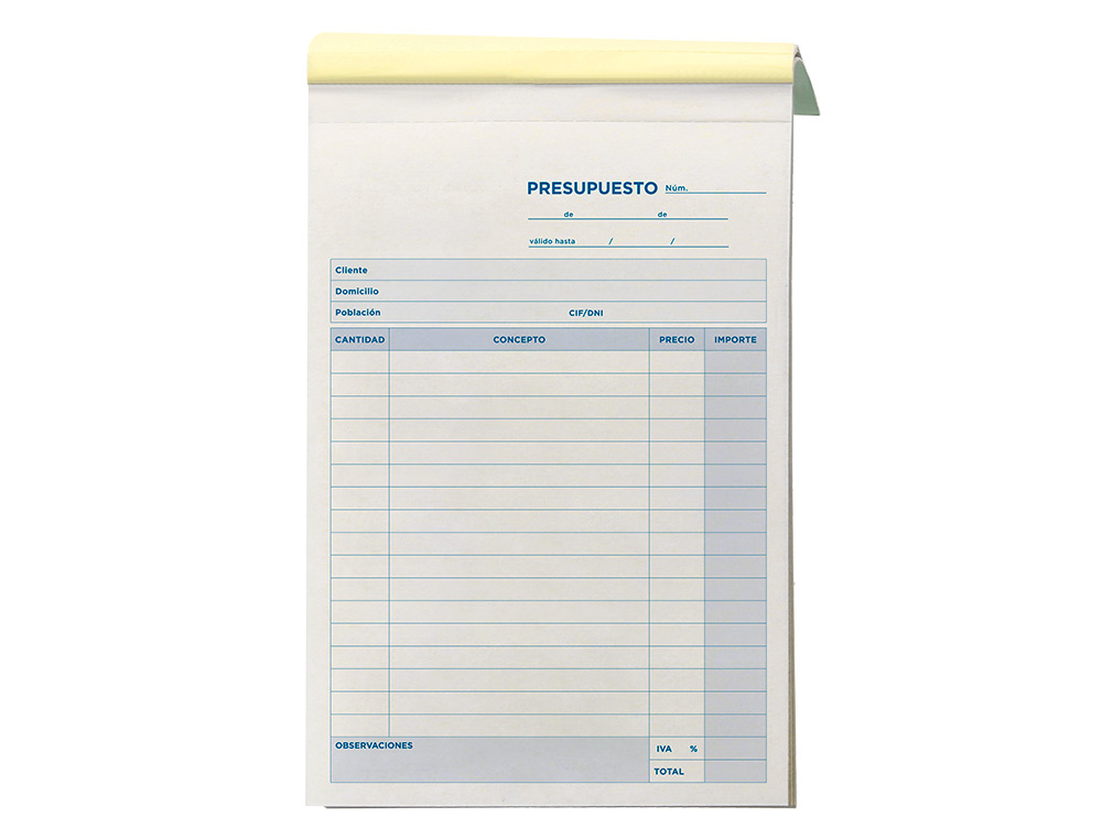 TALONARIO LIDERPAPEL PRESUPUESTO CUARTO ORIGINAL Y COPIA T230