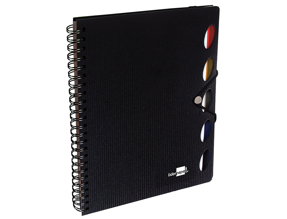 CUADERNO ESPIRAL LIDERPAPEL A4 MICRO EXECUTIVE TAPA PLASTICO 100H 80 GR CUADRO 5MM 5 SEPARADORES CON GOMILLA NEGRO
