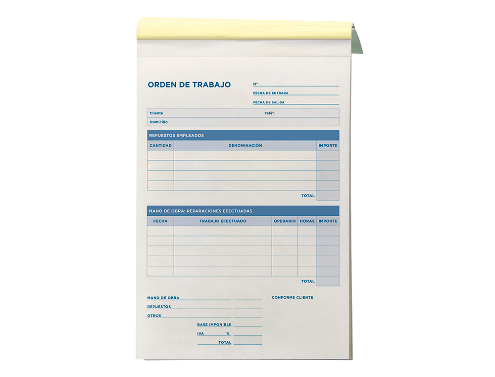 TALONARIO LIDERPAPEL ORDEN DE TRABAJO CUARTO ORIGINAL Y COPIA T255
