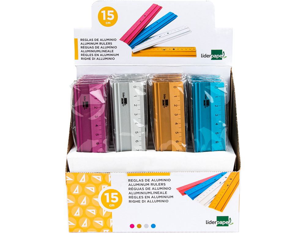 REGLA LIDERPAPEL 15 CM ALUMINIO COLORES SURTIDOS