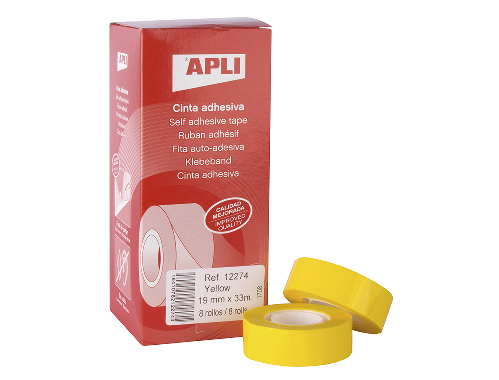CINTA ADHESIVA APLI 33 MT X 19 MM COLOR AMARILLO