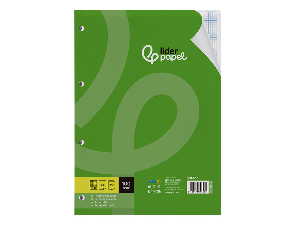 RECAMBIO LIDERPAPEL A4 100 HOJAS 100G/M2 RAYADO N 46 4 TALADROS