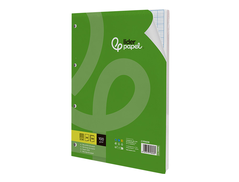 RECAMBIO LIDERPAPEL A4 100 HOJAS 100G/M2 RAYADO N 46 4 TALADROS