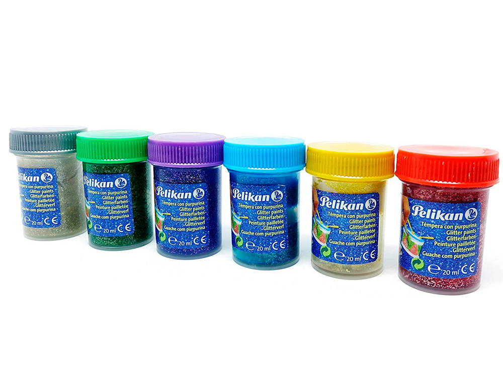 TEMPERA PELIKAN GLITTER 20 ML 942/20S CAJA 6 COLORES SURTIDOS + PINCEL