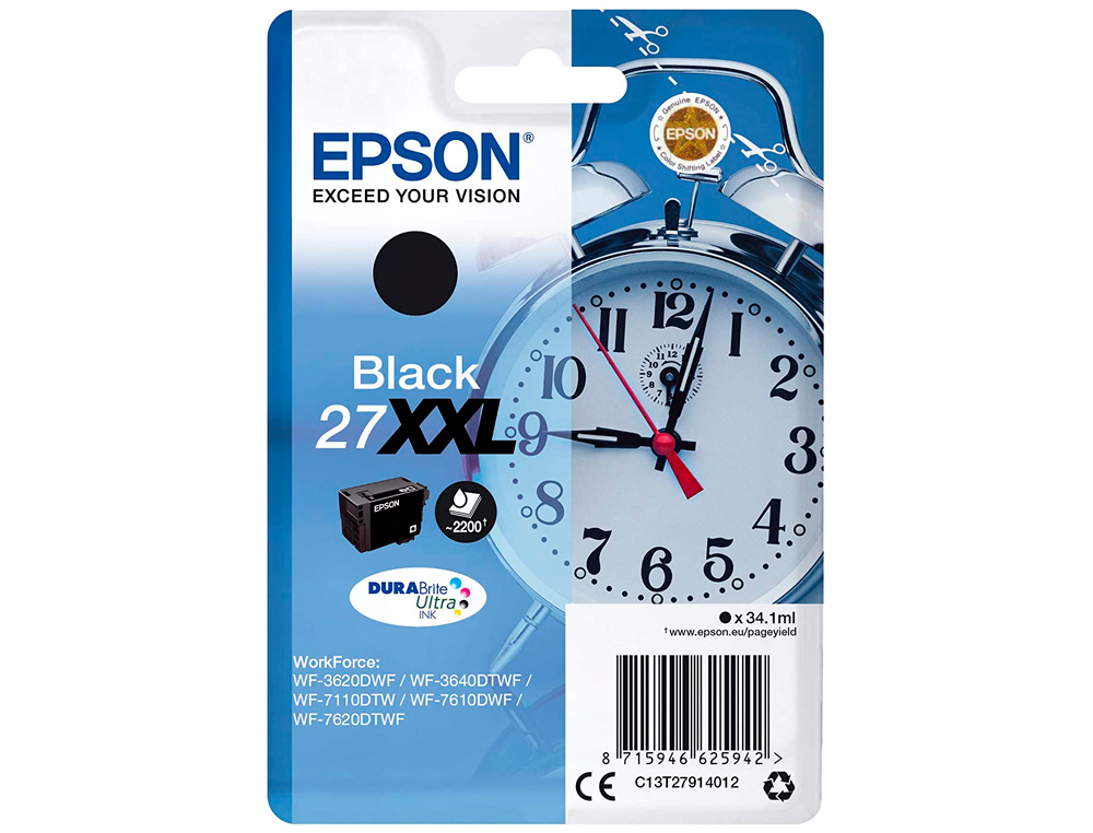INK-JET EPSON 27XXL WF3620 / 3640 / 7110 / 7610 / 7620 NEGRO 2.200 PAG