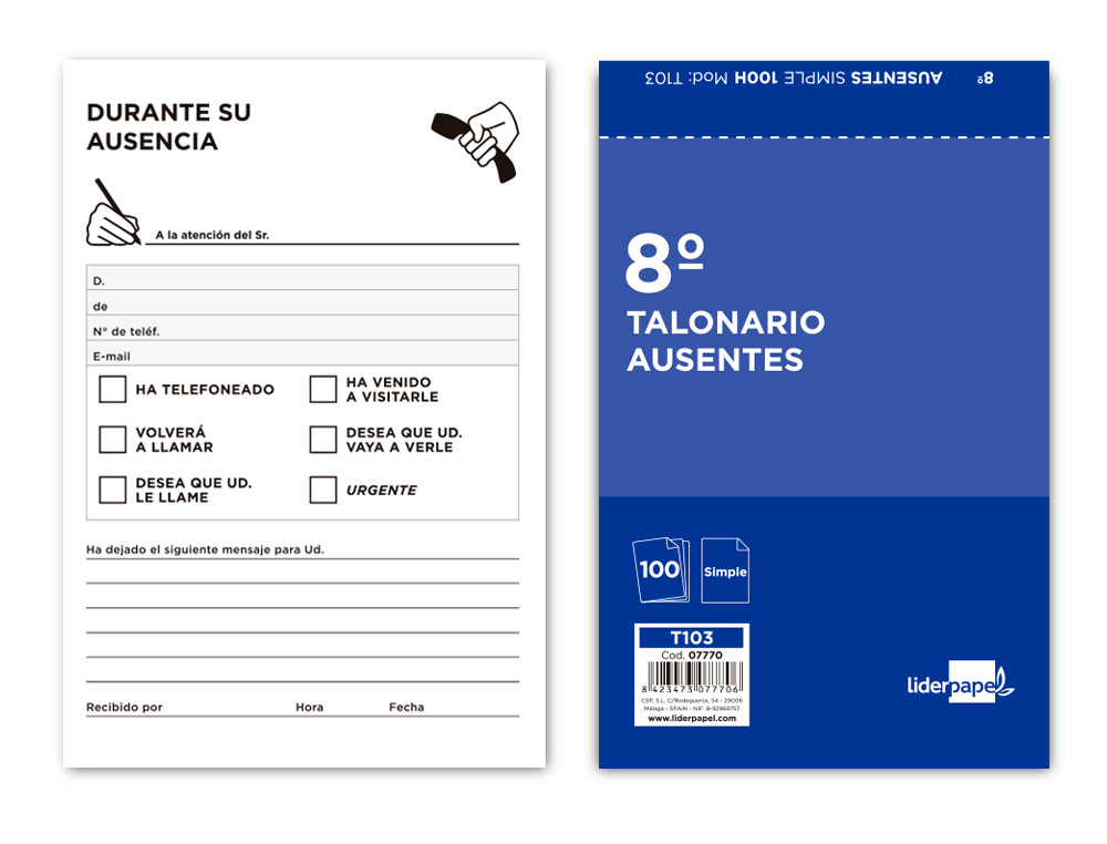 TALONARIO LIDERPAPEL AUSENTES OCTAVO 103