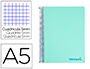 CUADERNO ESPIRAL LIDERPAPEL A5 MICRO WONDER TAPA PLASTICO 120H 90G CUADRO 5MM 5 BANDAS 6 TALADROS COLOR VERDE