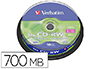 CD-RW VERBATIM SERL CAPACIDAD 700MB VELOCIDAD 12X 80 MIN TARRINA DE 10 UNIDADES