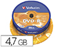 DVD-R VERBATIM CAPACIDAD 4.7GB VELOCIDAD 16X 120 MIN TARRINA DE 25 UNIDADES