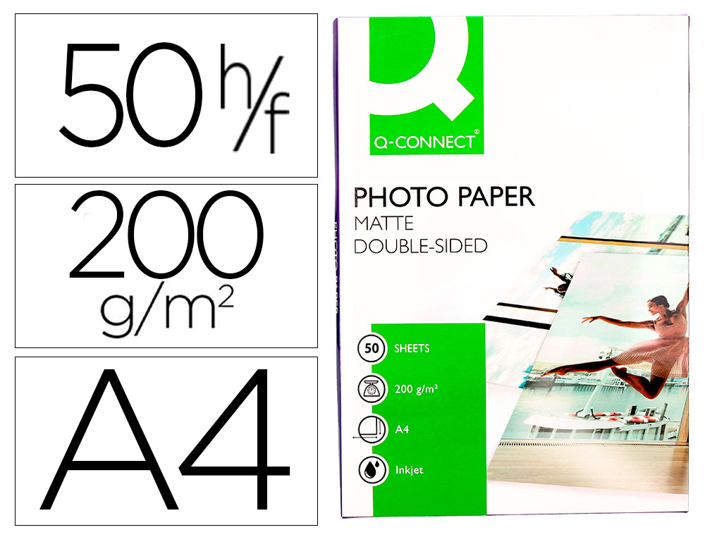PAPEL Q-CONNECT FOTO MATE DOBLE CARA DIN A4 PARA FOTOCOPIADORAS E IMPRESORAS INK JET BOLSA DE 50 HOJAS 220