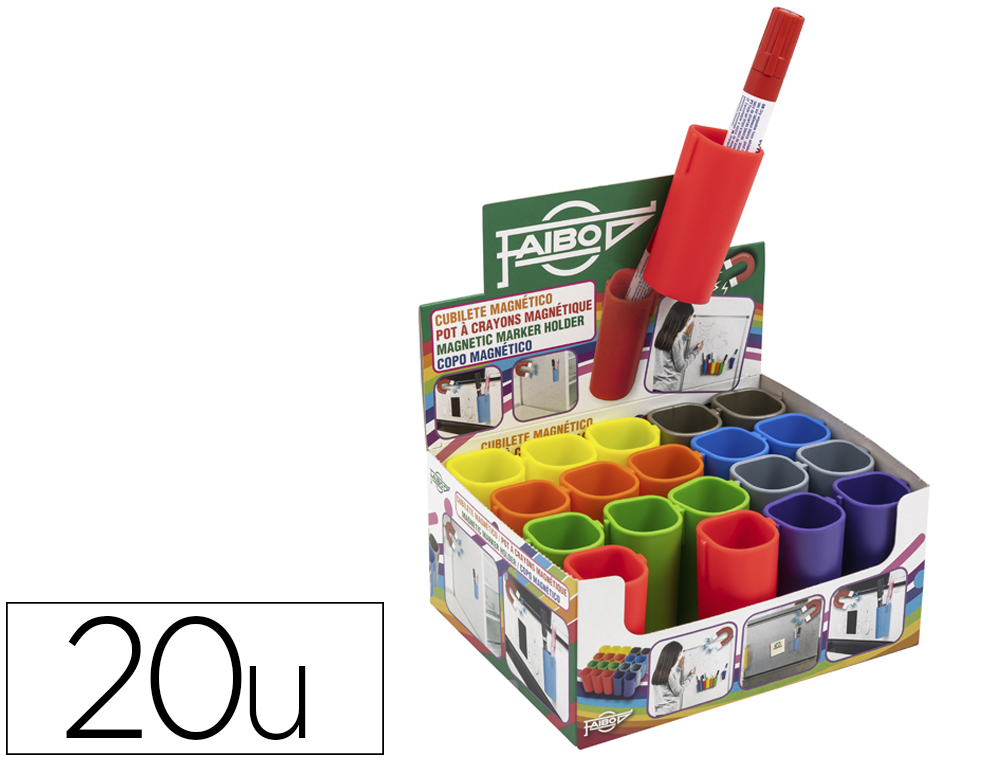 CUBILETE PORTAROTULADORES FAIBO MAGNETICO EXPOSITOR DE 20 UNIDADES COLORES SURTIDOS