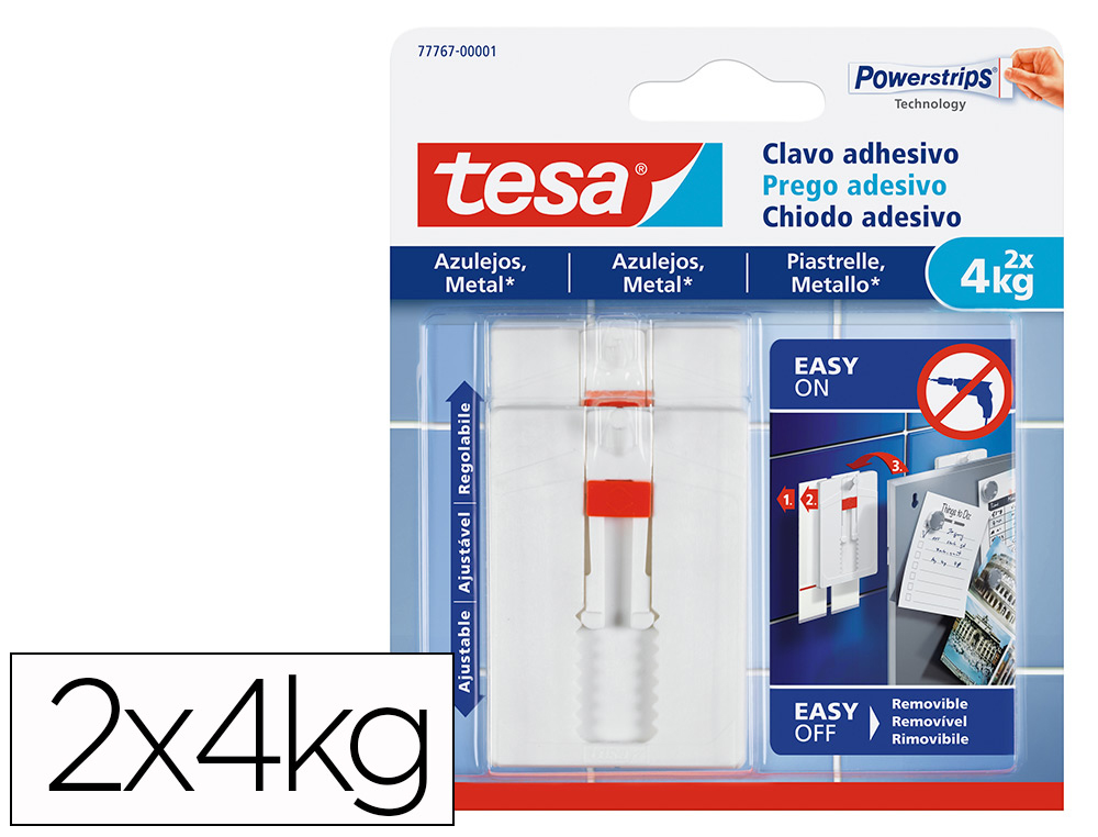 CLAVO AUTOADHESIVO TESA SUJECION HASTA 4 KG USO AZULEJOS REMOVIBLE BLISTER DE 2 UNIDADES